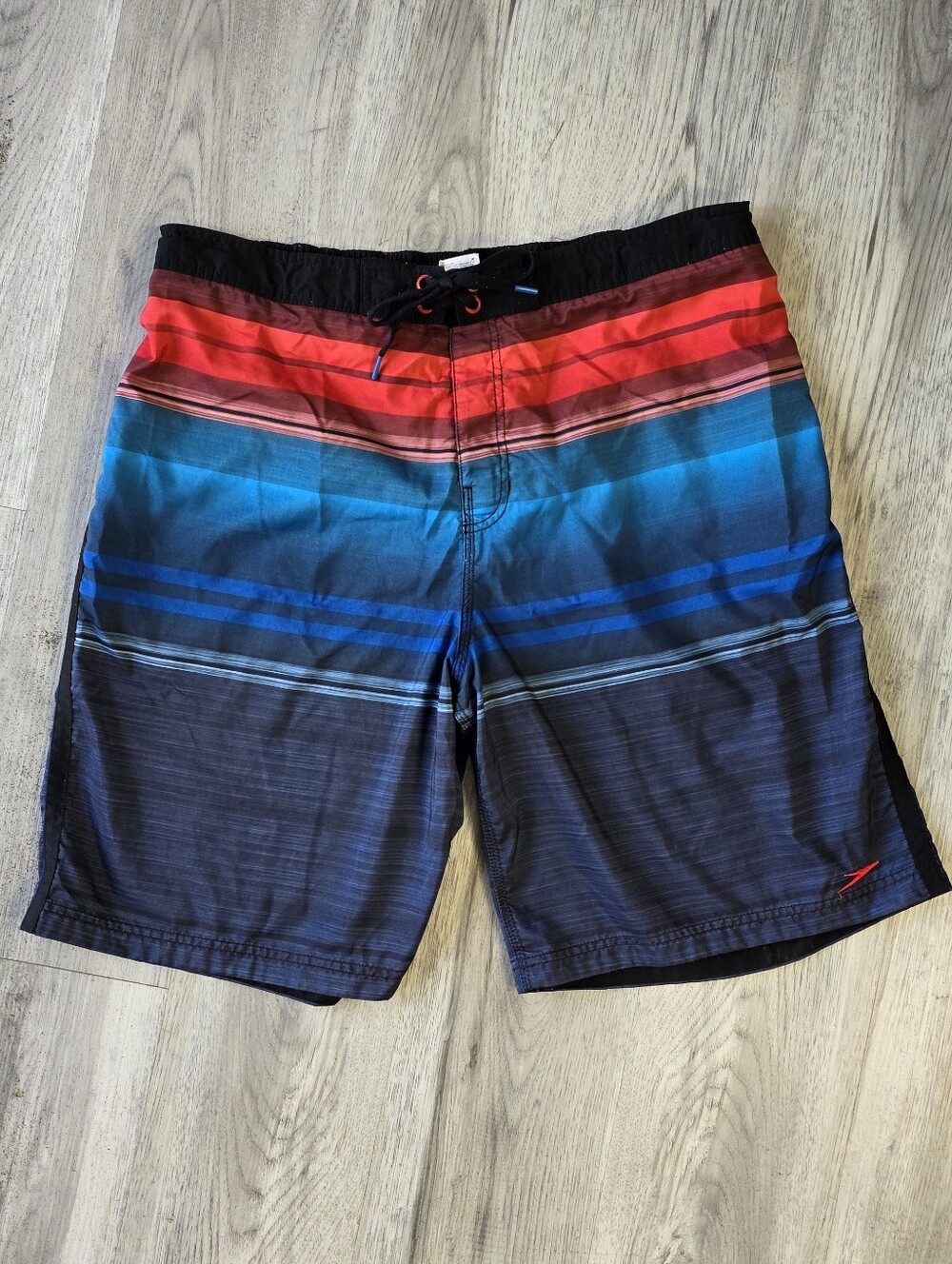 Speedo Mens XL Swim Trunks Board Shorts Striped Red Blue Black Mesh Lined